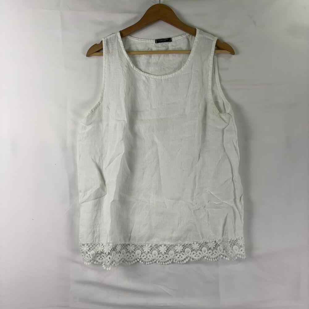 Lungo L'Arno Linen Tank Top w/Lace Trim